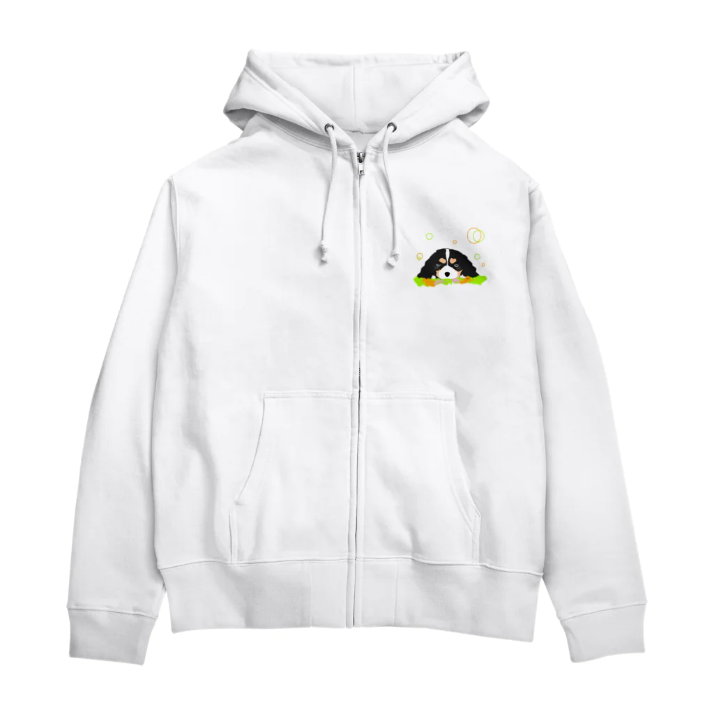 greetenのキャバリアトライカラー癒し犬 Zip Hoodie