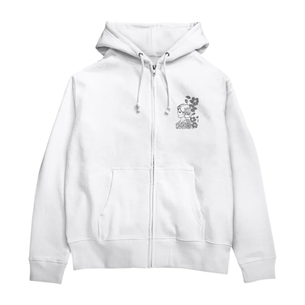 ki’s stampのWabisabiー椿(モノクロ) Zip Hoodie