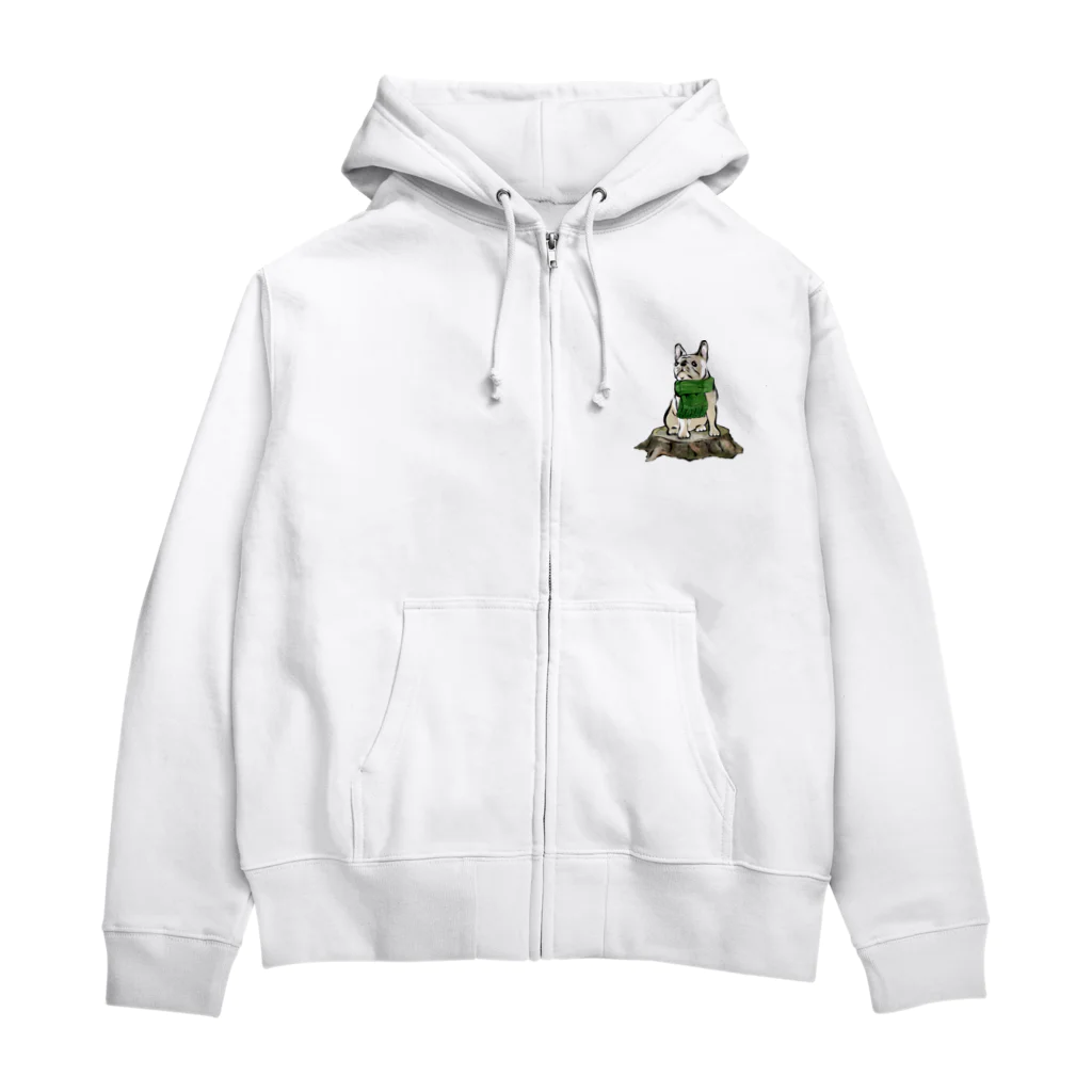 犬グッズの店しえるぶるーのマフラーを着けたフレンチブルドッグ　クリーム Zip Hoodie