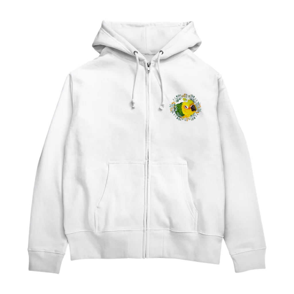 mariechan_koboの030 ナナイロメキシコインコ オレンジ小花のリース Zip Hoodie