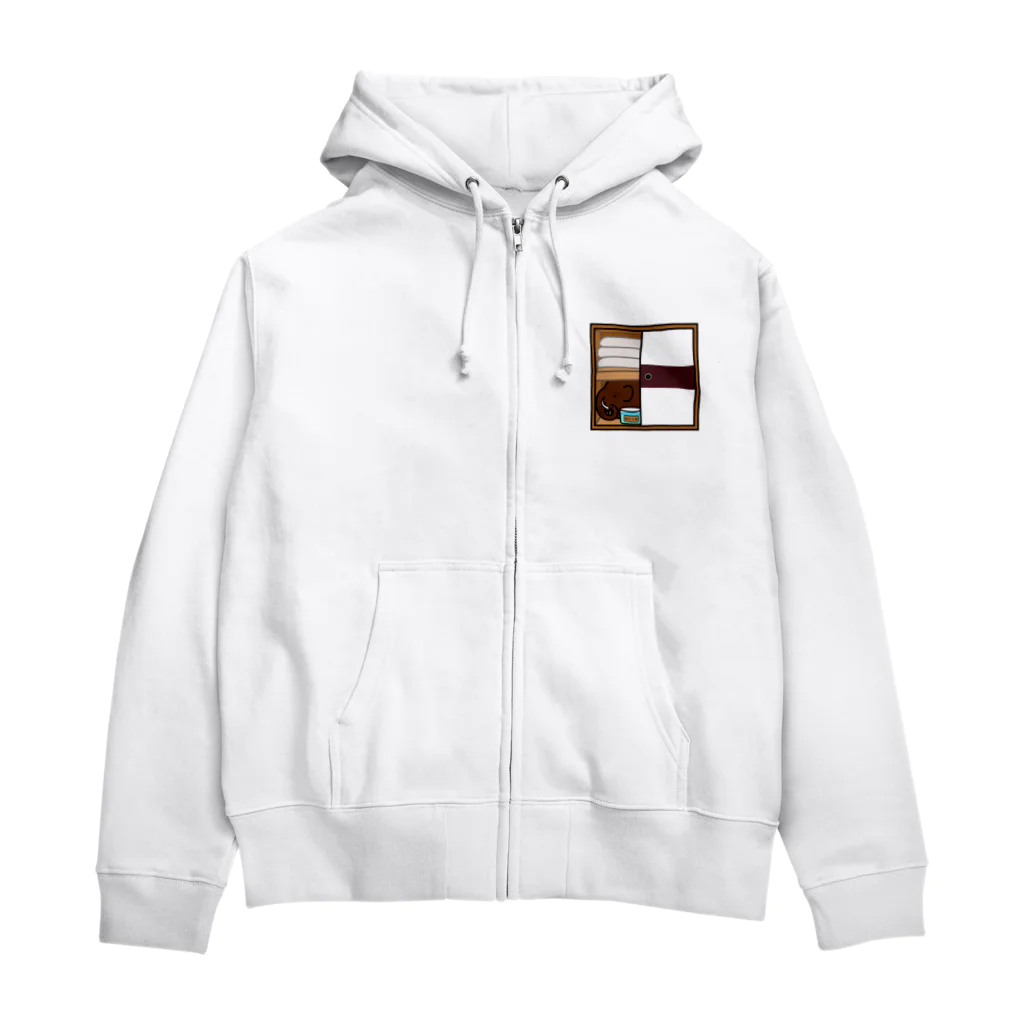 ムンムン&キュピロニウスのアトリエSUZURI店のマンモスさんが湿気取りに押し入れにやってきた Zip Hoodie