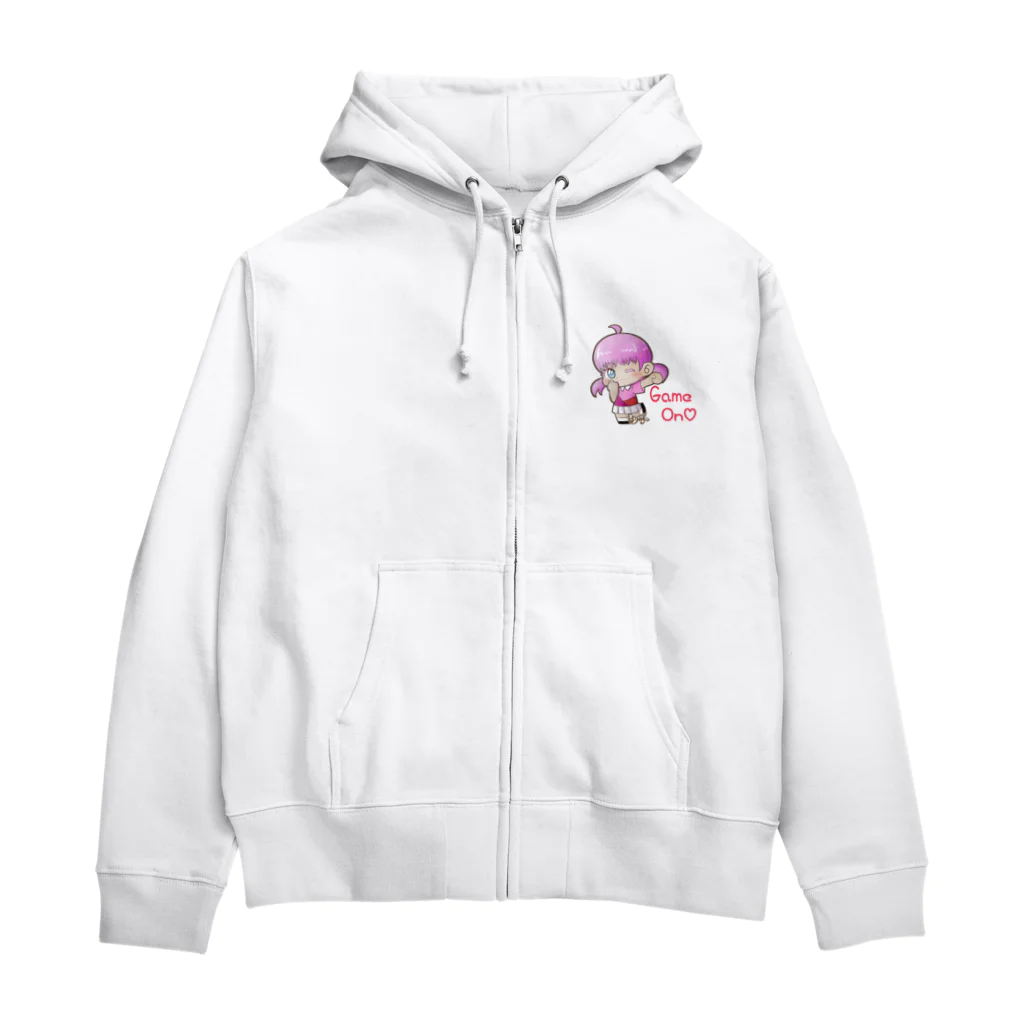 はりねずこのイラストのゲームオン！モモちゃん Zip Hoodie