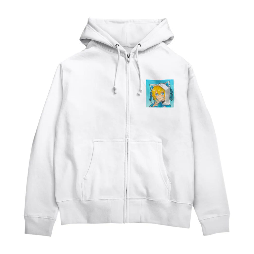 ハルの水色ネコくん Zip Hoodie