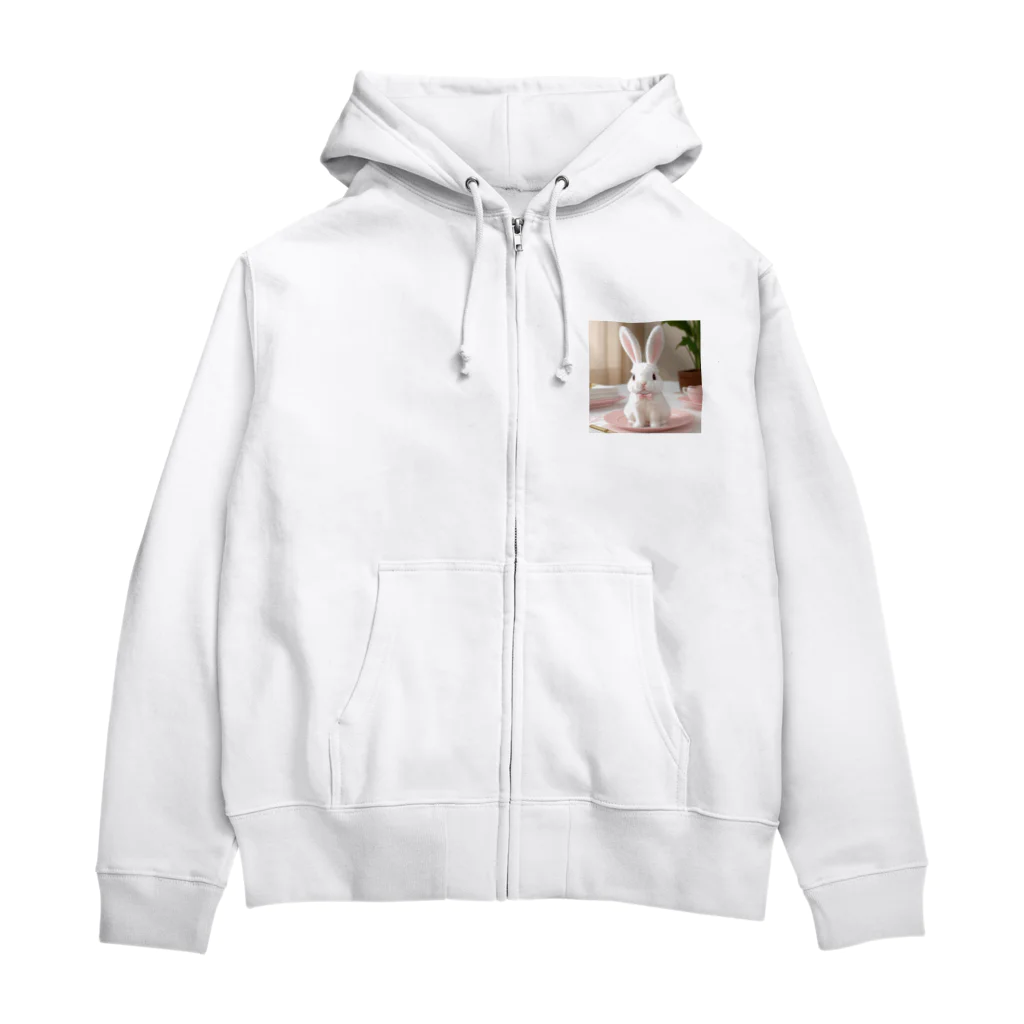 路傍の石のもふもふ村の皿うさぎ Zip Hoodie