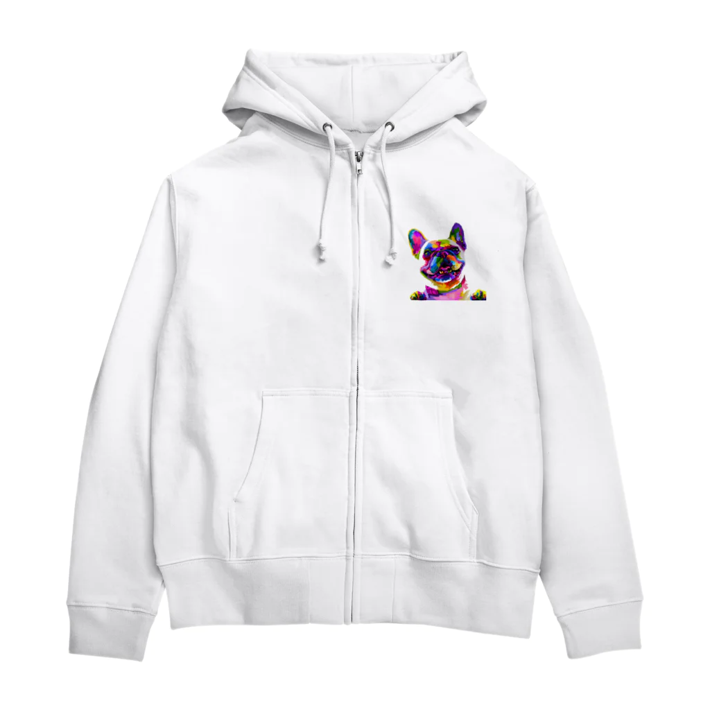 キイロチャンのカラフルなブルドッグ Zip Hoodie