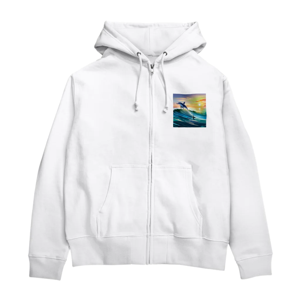 itacyoko(AIイラスト屋)の夕暮れで飛ぶイルカ Zip Hoodie