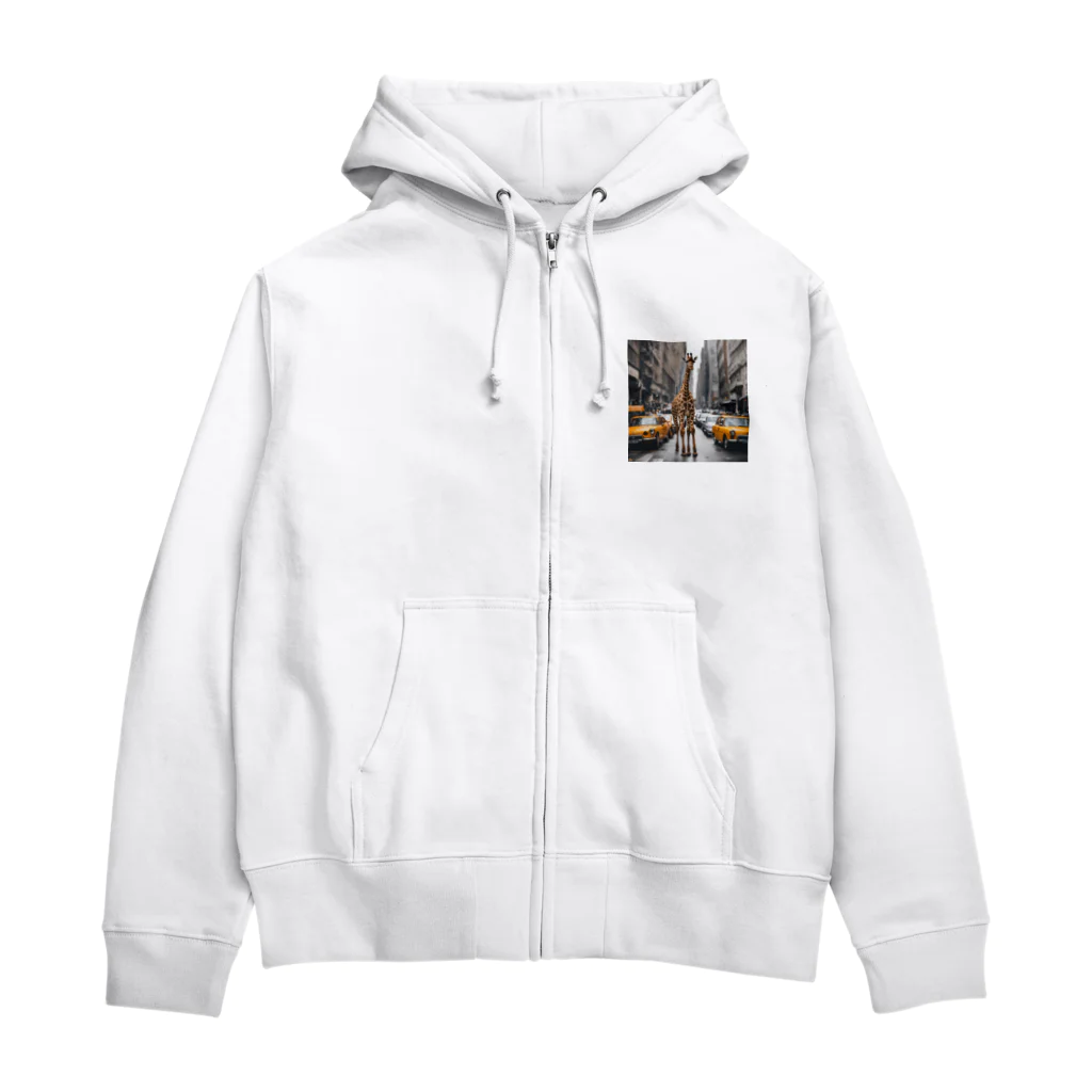 Wenbeeの車が行き交う街にたたずむキリン Zip Hoodie