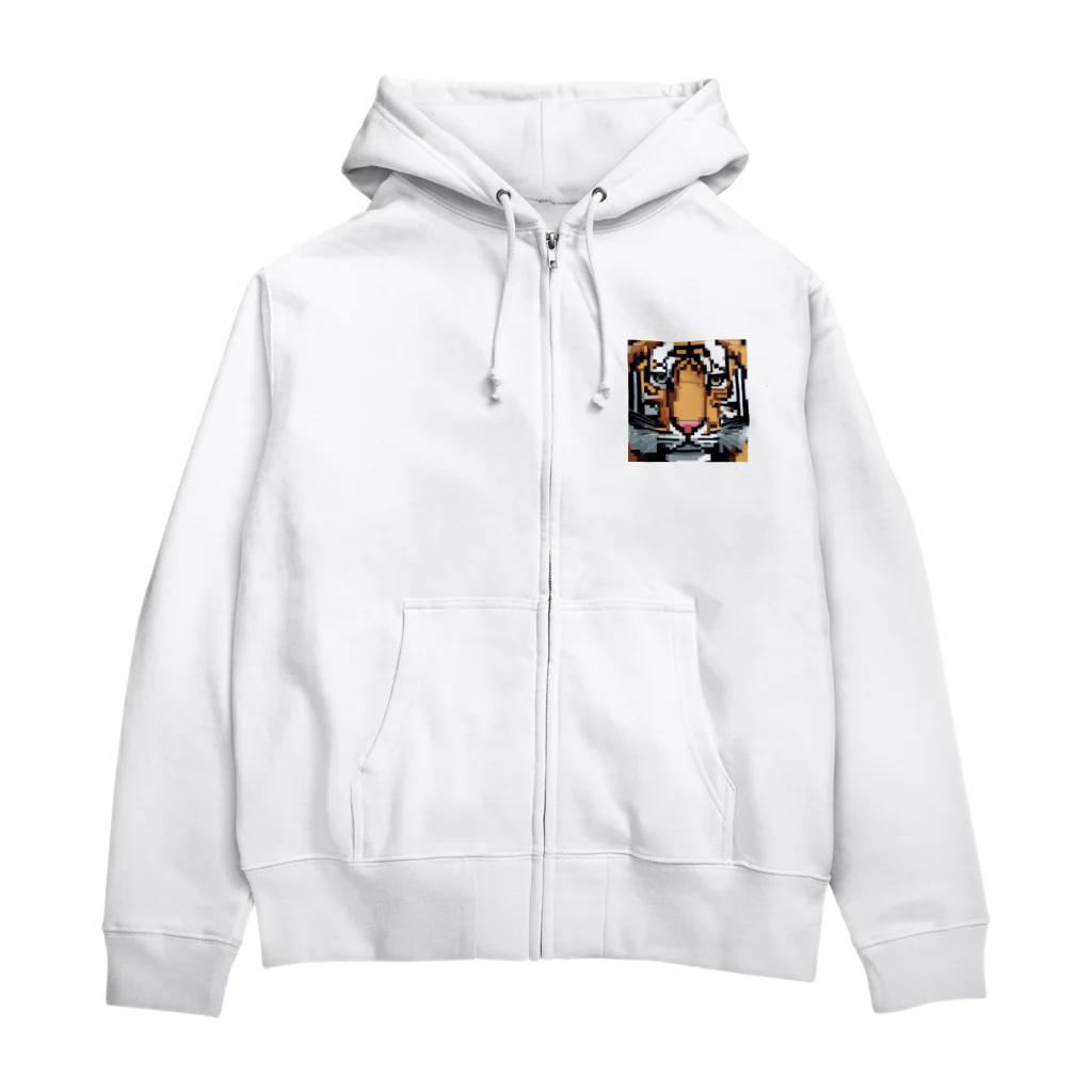 ki1962のドット絵で描かれた虎のアップ画像のプレミアムグッズ Zip Hoodie