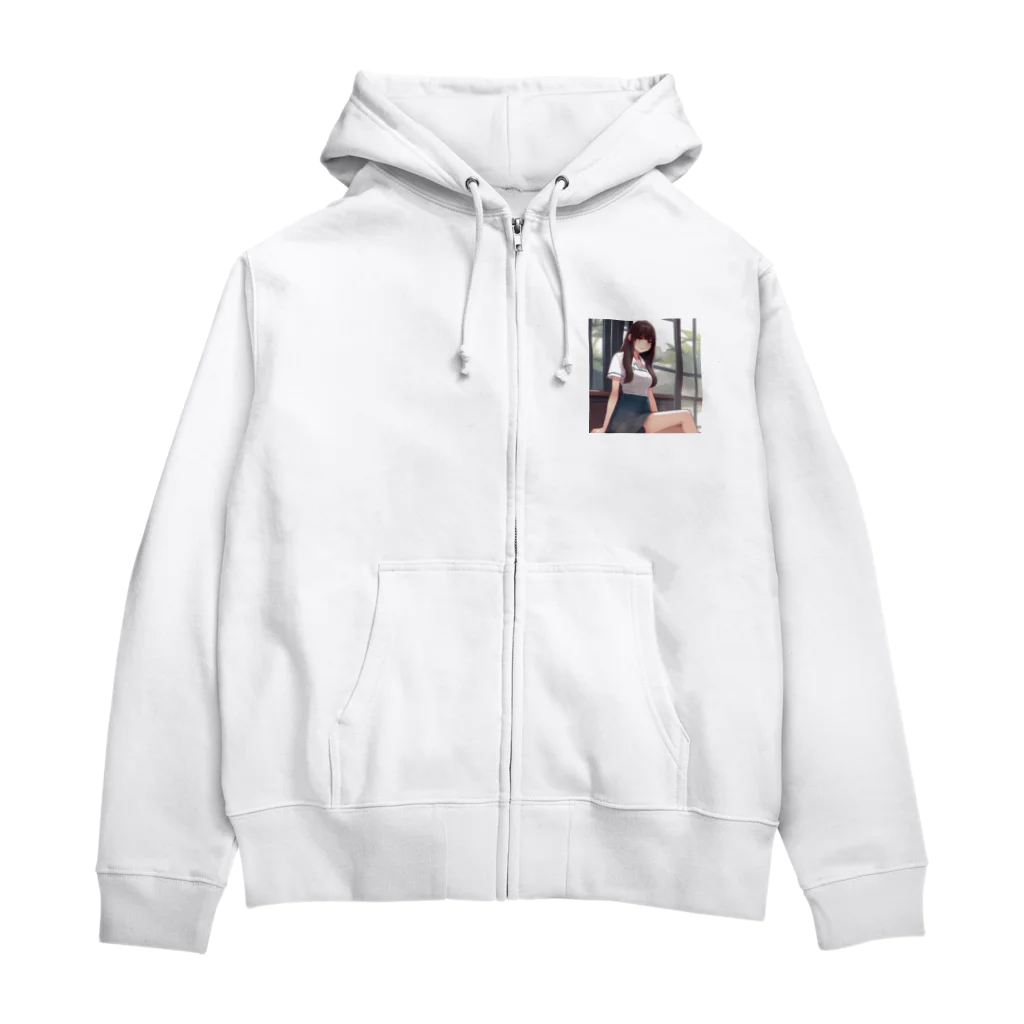 ワンダーワールド・ワンストップのロングヘアのかわいい女性のグッズ Zip Hoodie