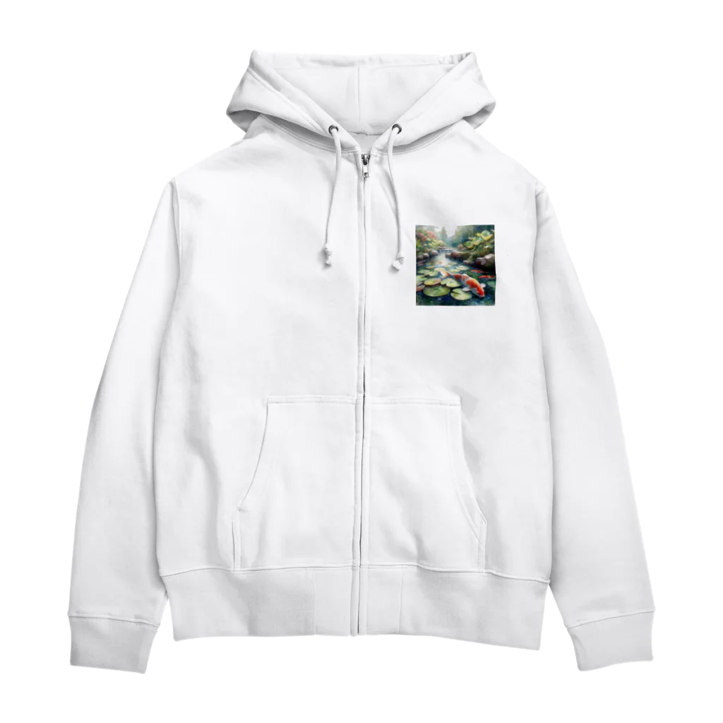 ワンダーワールド・ワンストップの鯉が泳ぐ池　水彩画調② Zip Hoodie