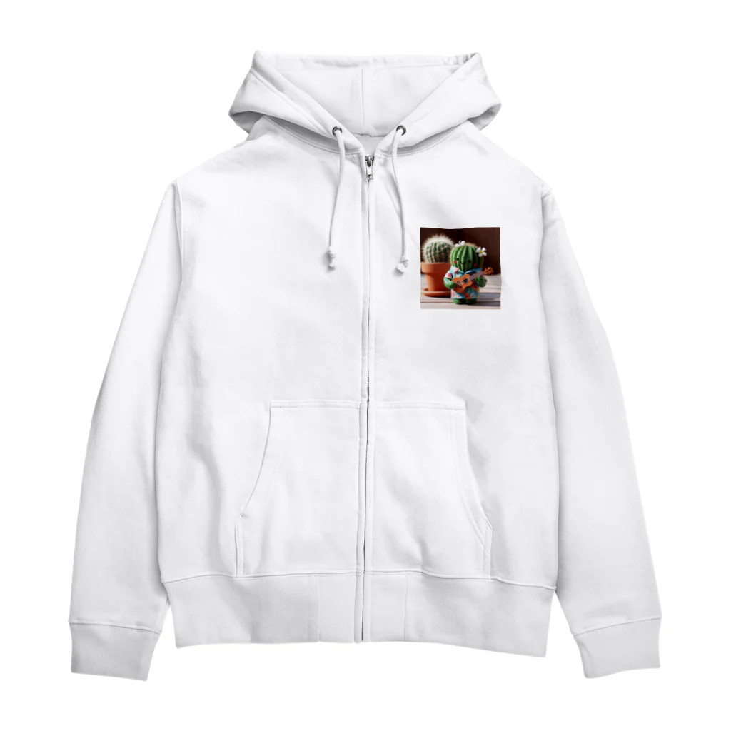 ワンダーワールド・ワンストップのハワイアンシャツを着てウクレレを弾くサボテン Zip Hoodie