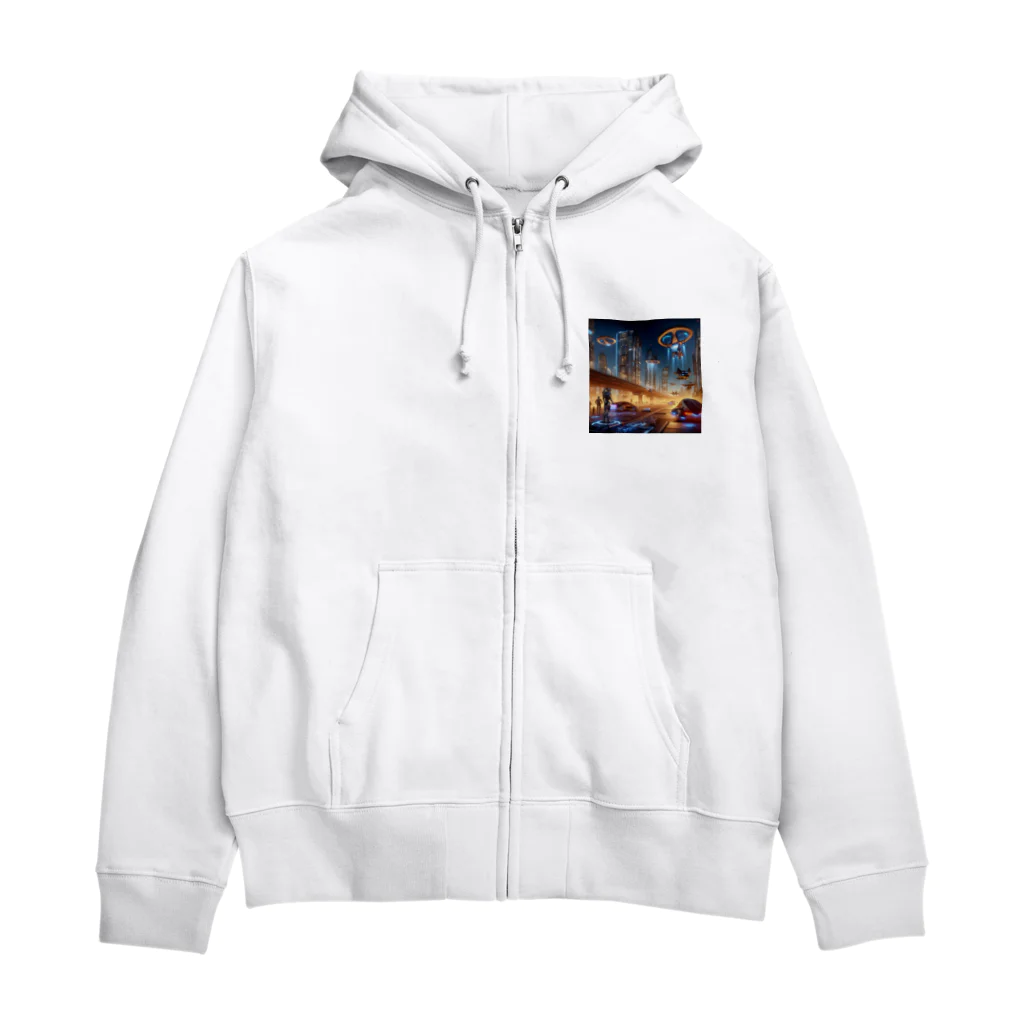 ワンダーワールド・ワンストップの未来の高層ビル大都市③ Zip Hoodie