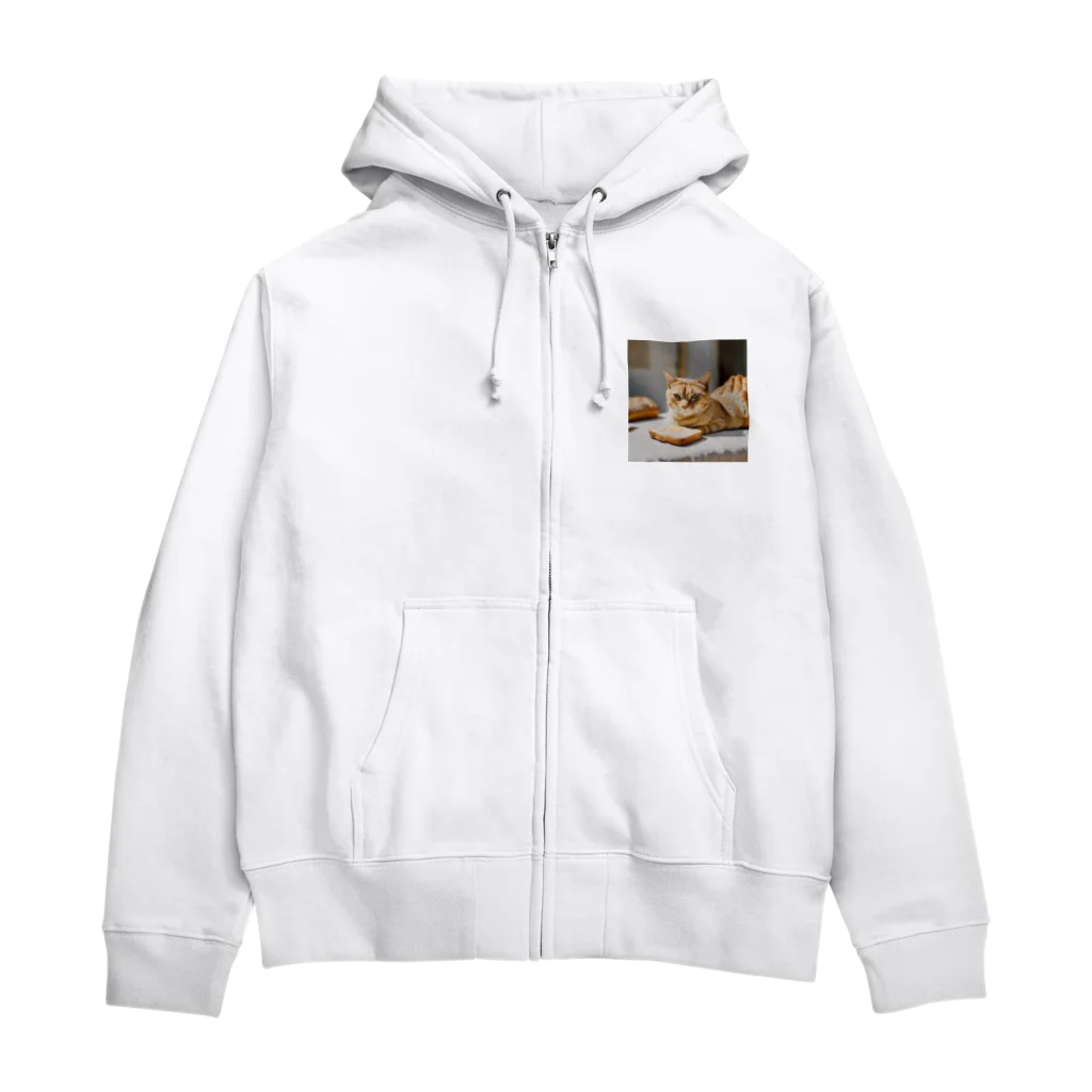 猫雑貨屋　ねこまろのパンの化身、茶トラ Zip Hoodie