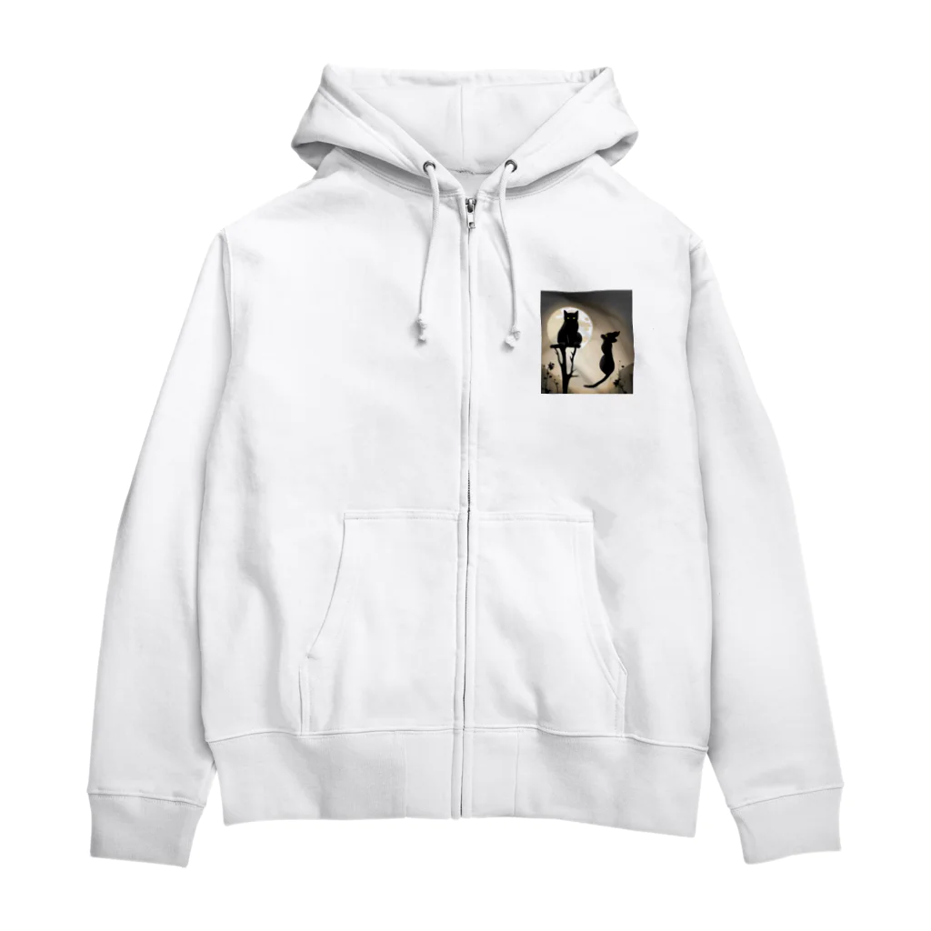 YOKAZE KASUMIの月夜が背景のクールな猫！ Zip Hoodie