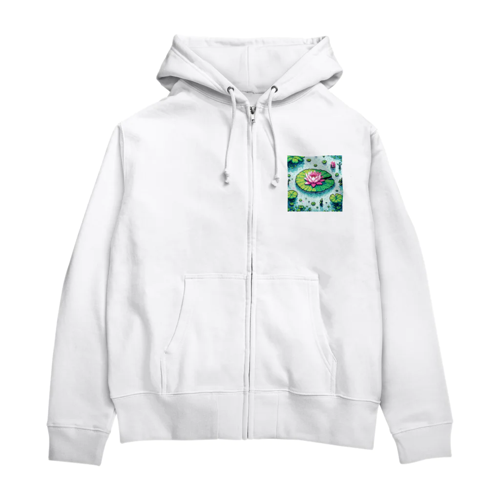 レインボーグリッターのハスの葉と花びら Zip Hoodie