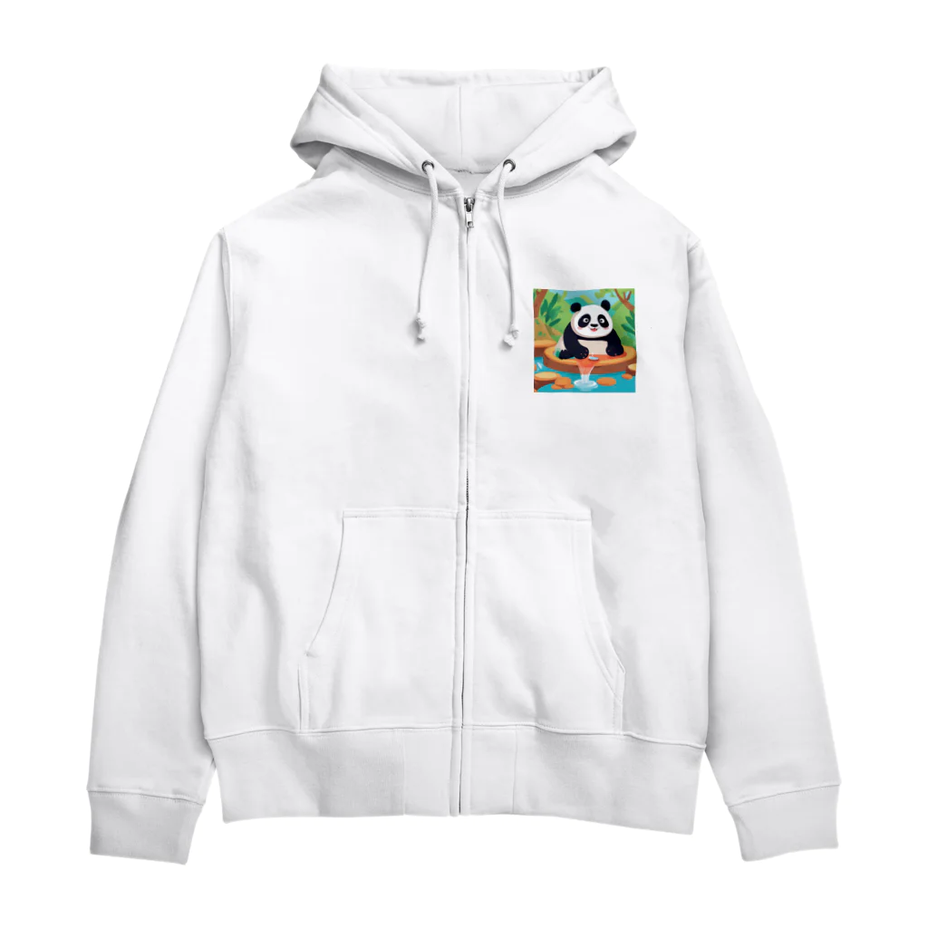 萌えキャラ大好きの温泉を楽しむパンダイラストのグッズ Zip Hoodie