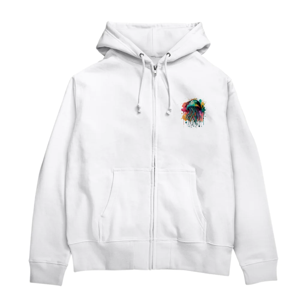 Moodifyのサイバーパンククラゲ　ミズクラゲ　水彩画スプラッシュ Zip Hoodie