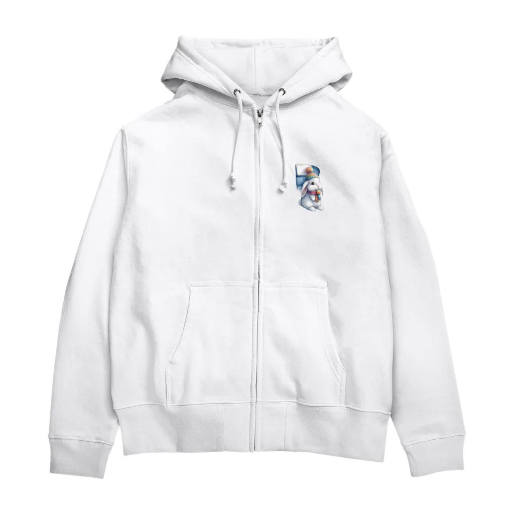 Shiba_IncのSitting rabbit（座るウサギ） Zip Hoodie