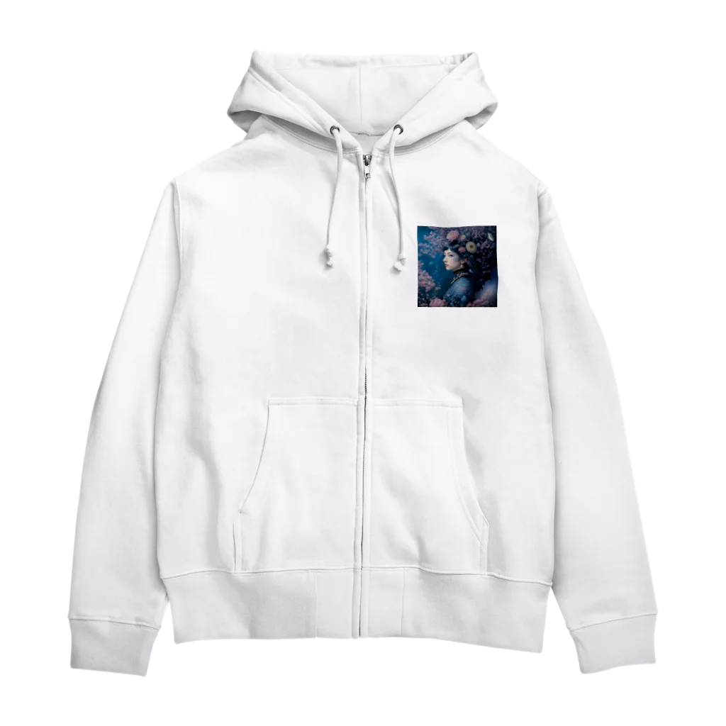 ZZRR12の「夜桜の幻想：桜の精霊」 - "Night Sakura Fantasia: Spirit of the Cherry Blossom" Zip Hoodie