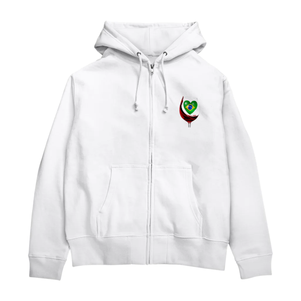 WINE 4 ALLの国旗とグラス：ブラジル（衣類） Zip Hoodie