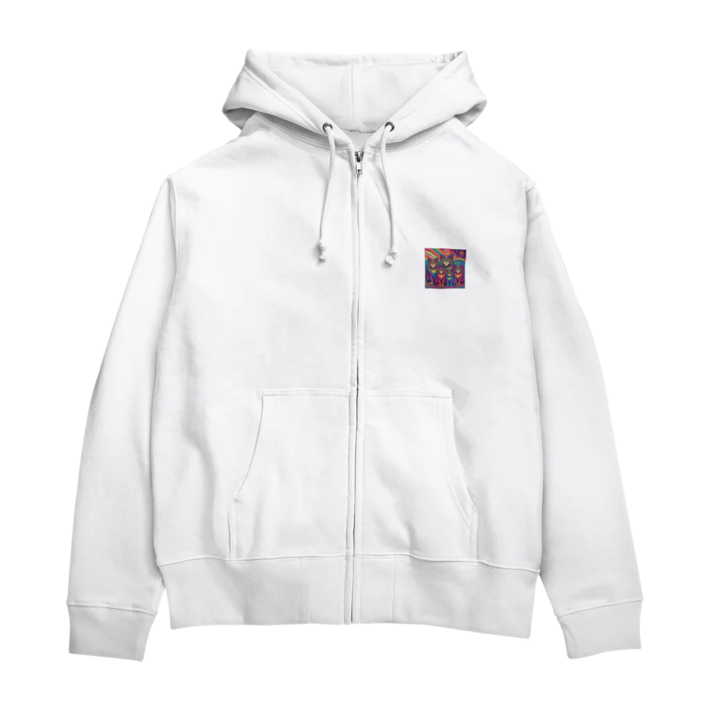 マヌル猫 Manul catのサイケなマヌル猫の家族２ Zip Hoodie