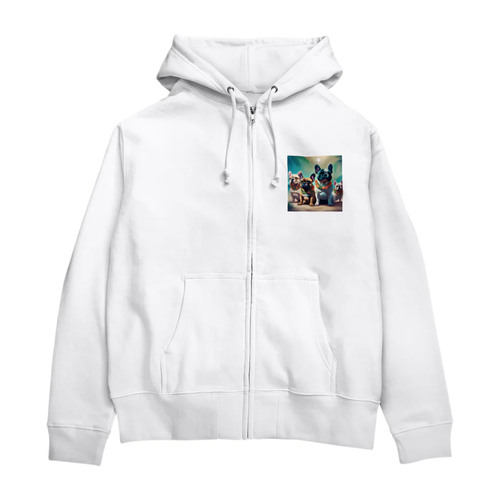 ChicCanvas Boutiqueのハワイアンで佇むフレンチブルドッグ達 Zip Hoodie