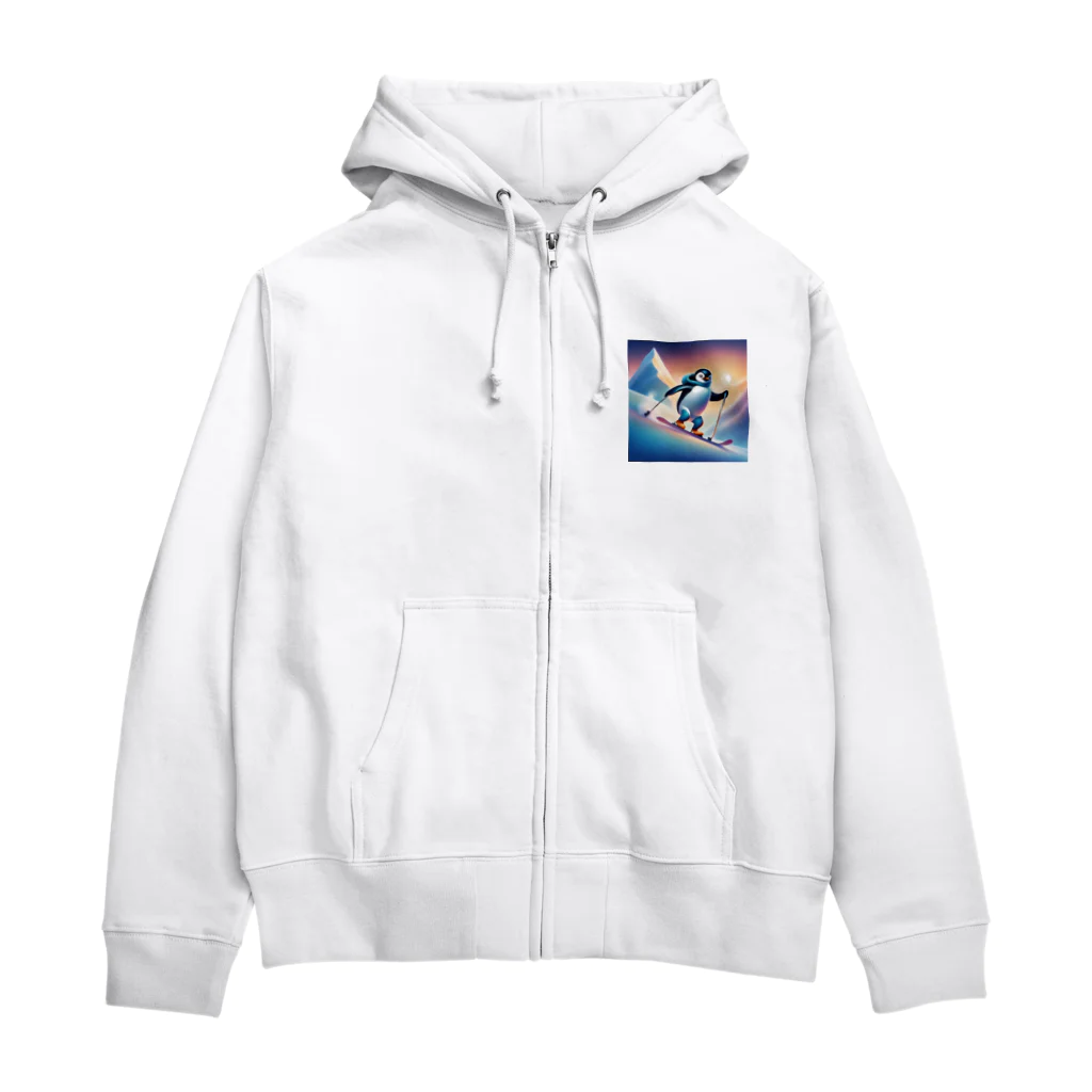 Yumexのスキーをするペンギンのペーくん Zip Hoodie