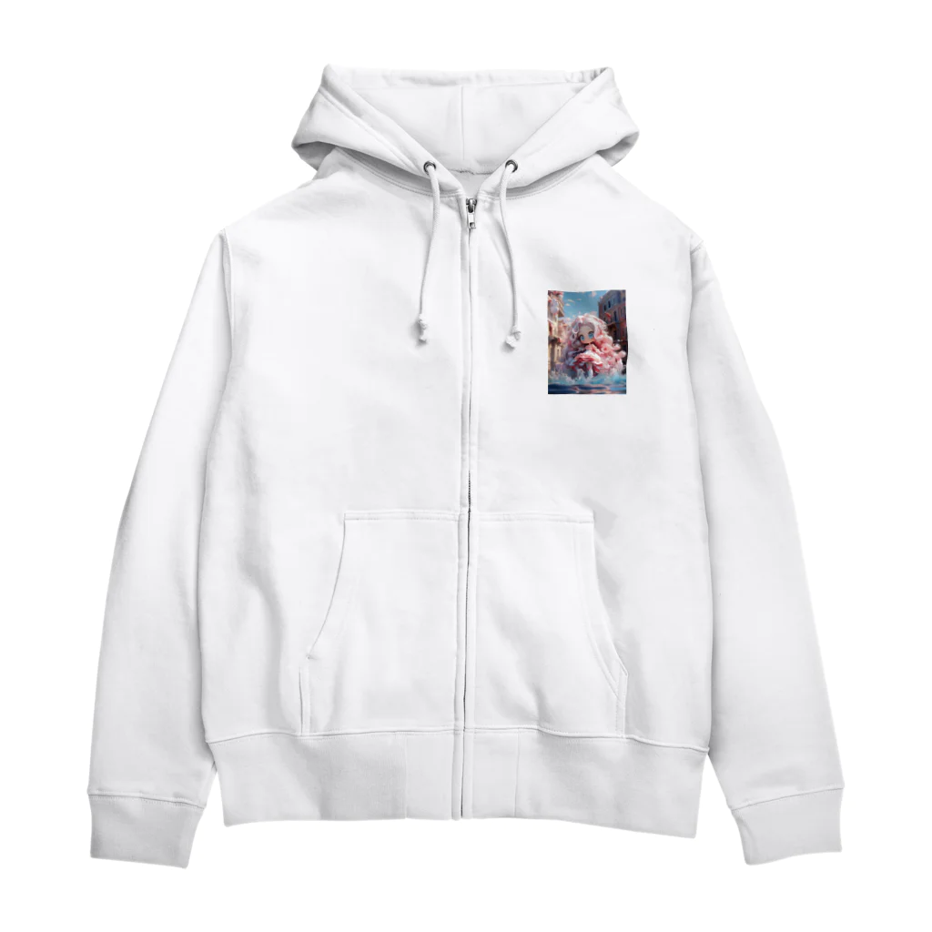 シロクマペンギンの水たまりとピンクガール Zip Hoodie