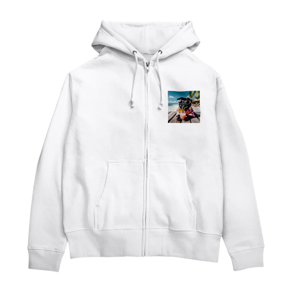 アニマル達のトロピカルなパグ Zip Hoodie