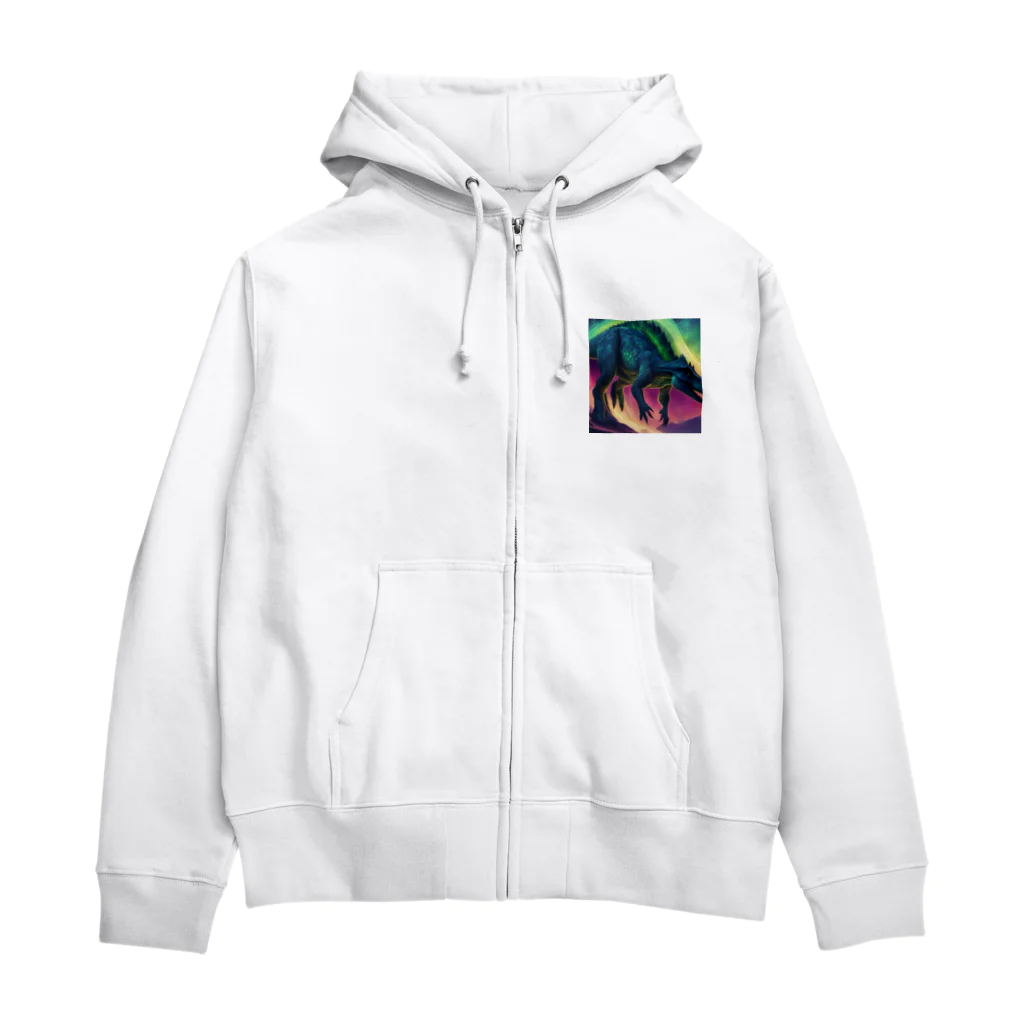 Superherooのオーロラのような発光をする恐竜 Zip Hoodie