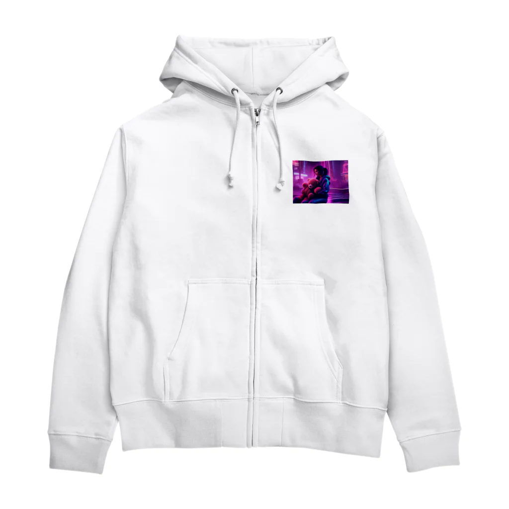 wkb777のくまのぬいぐるみと女性 Zip Hoodie