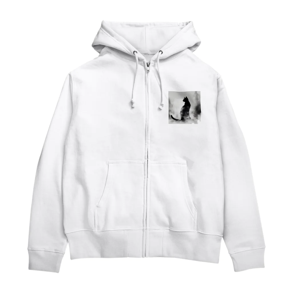 mamachanxxxの謎めいたモノクロねこ Zip Hoodie