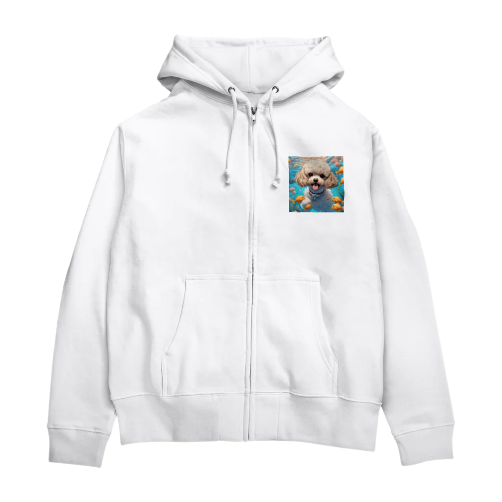 ワンちゃん大好きの熱帯魚と遊ぶトイプードル Zip Hoodie