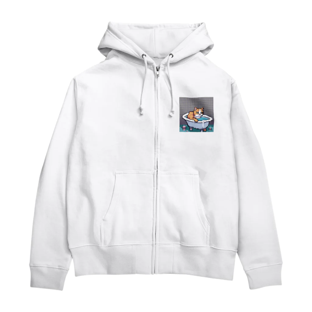 wakuwaku26のお風呂に入るボス猫 Zip Hoodie