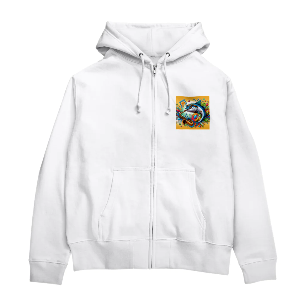 さかなですけど、何か⁉️のジャズを奏でるイワシ Zip Hoodie