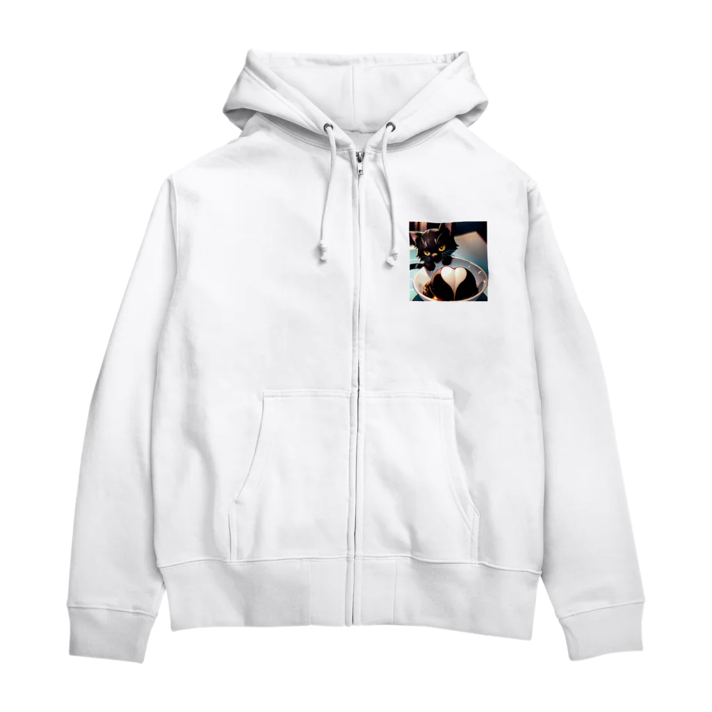 黒猫と珈琲のバレンタインに黒猫のチョコレートボムはいかが？ Zip Hoodie