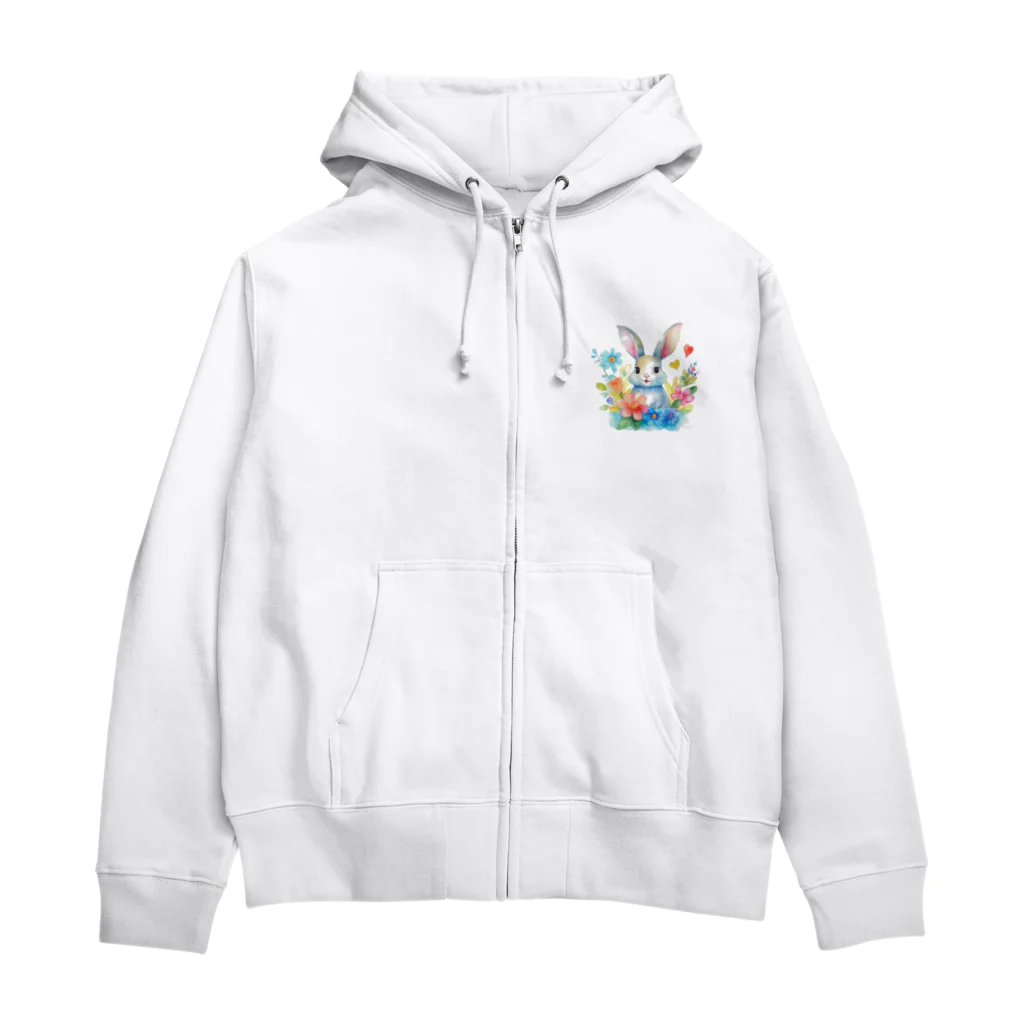 うさぎやの花に囲まれたうさぎ2 Zip Hoodie