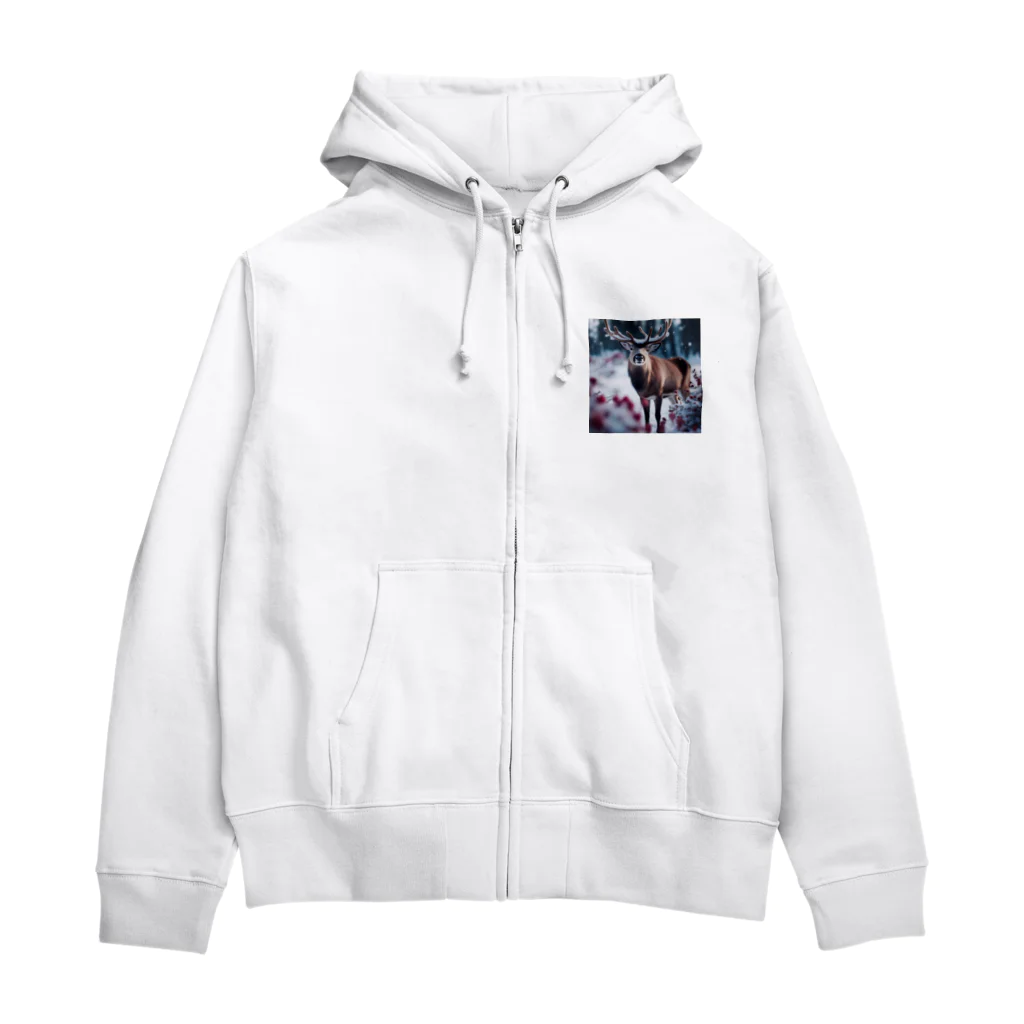 colaman0201の赤花のトナカイ Zip Hoodie