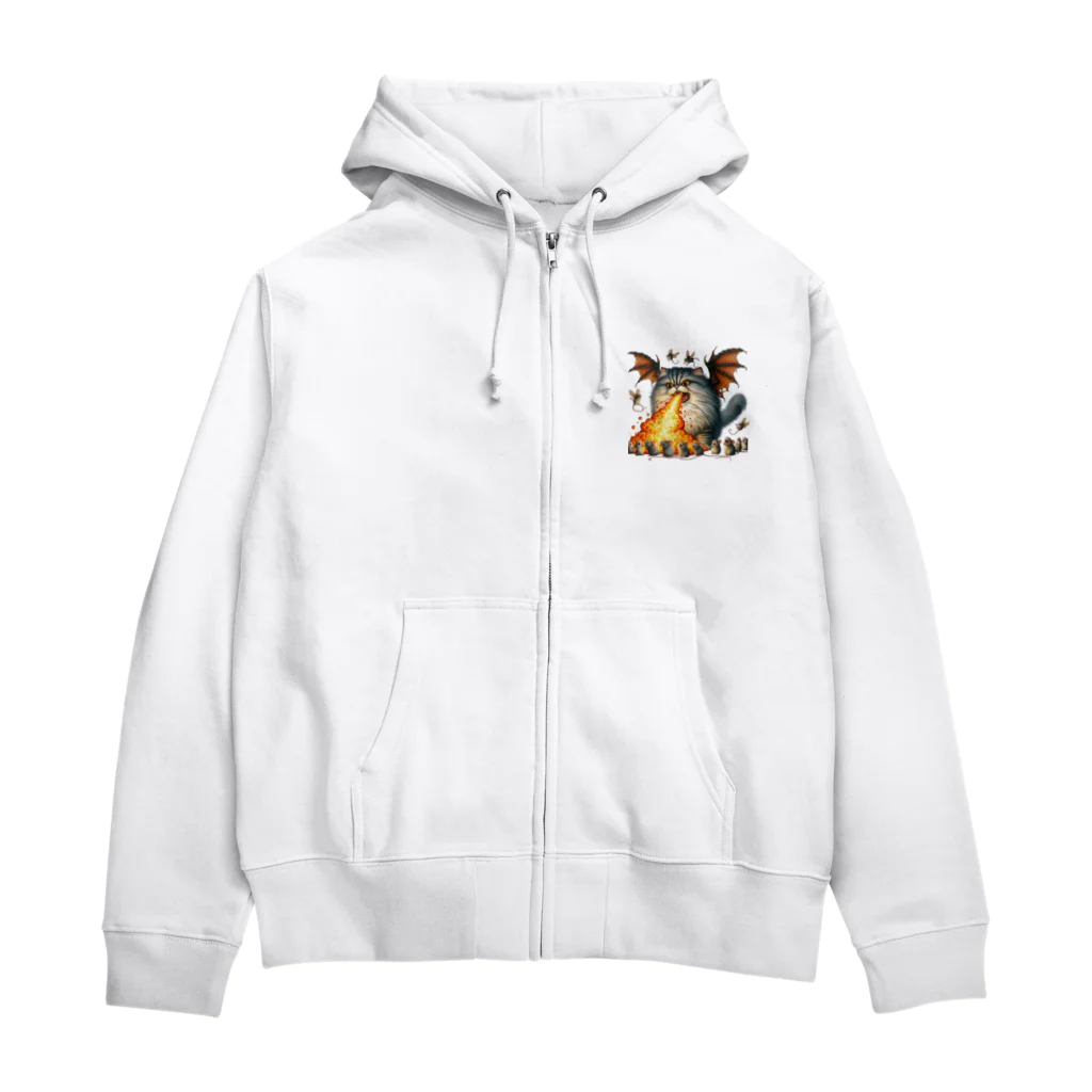 nekodoragonのブサカワ！火噴き猫ドラゴン　背景透過ver Zip Hoodie