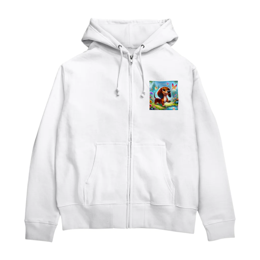 keikei5の華やかな庭園に住む魔法をかけられたダックスフンド Zip Hoodie