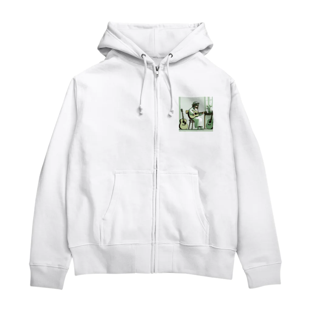 蒲田　次郎のピクセルグリーンギターガール Zip Hoodie