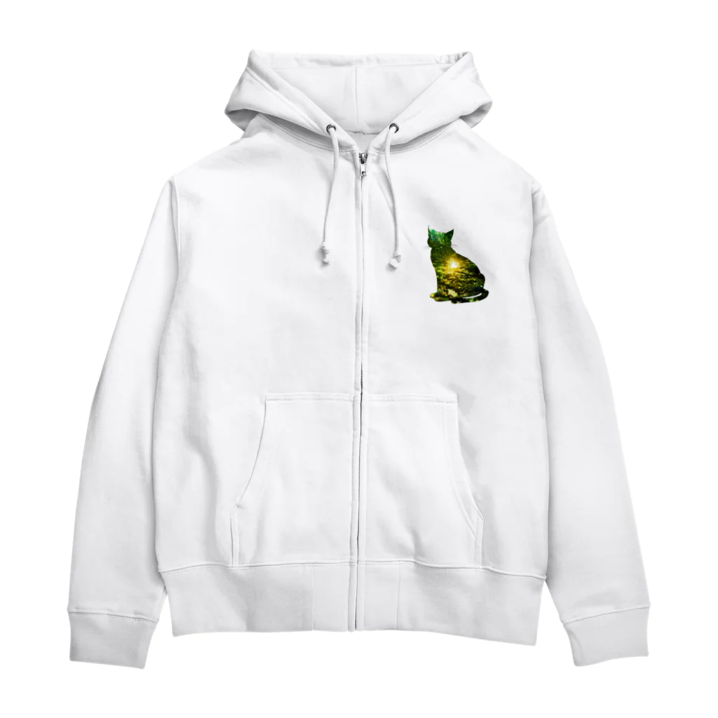 猫との風景の深い森と猫002 Zip Hoodie