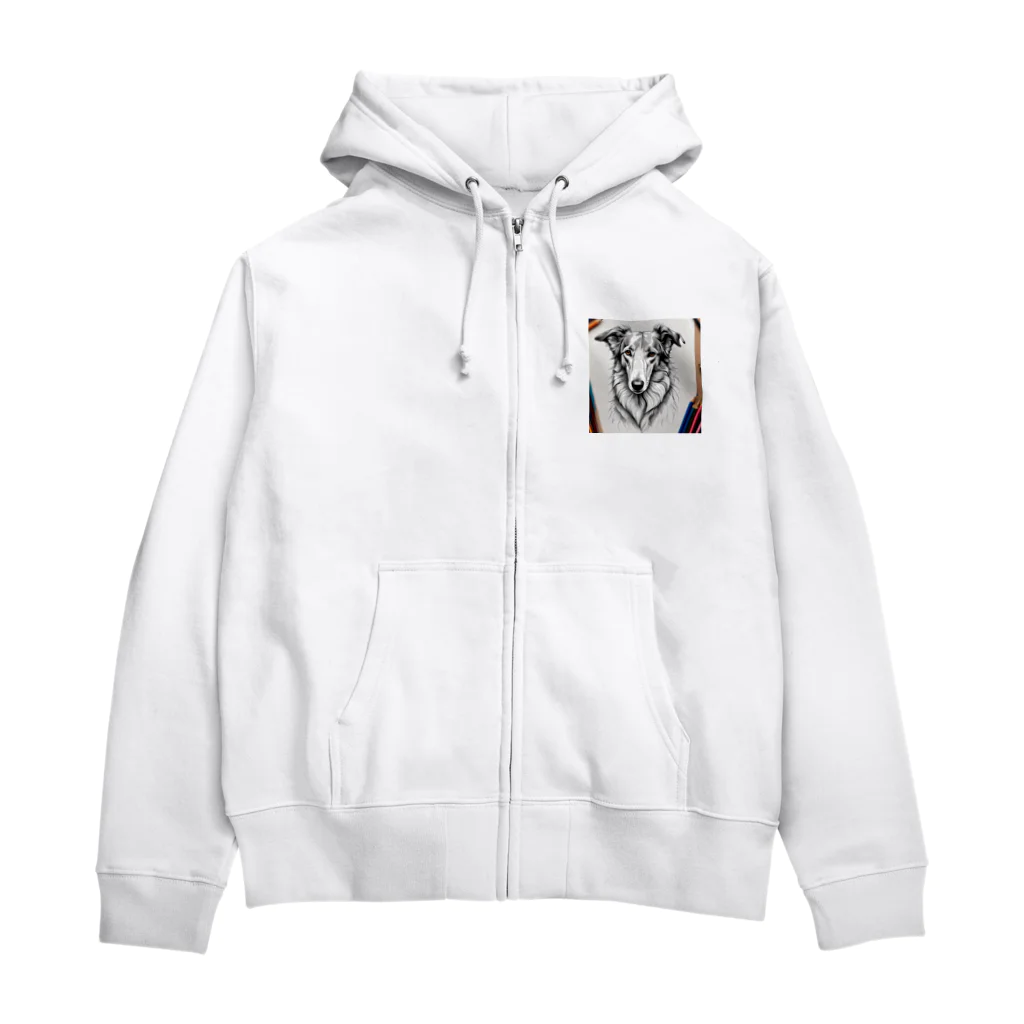 マニーのわんちゃんグッズの ボルゾイ（犬）をモチーフにしたわんちゃんNo.2 Zip Hoodie