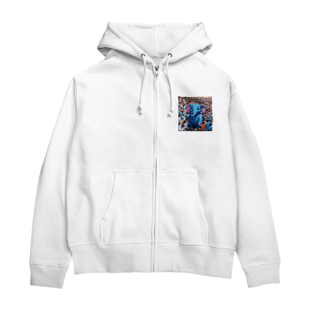 にっくすSTOREの人ごみで押されたり、ぶつけられる青いゾウ Zip Hoodie