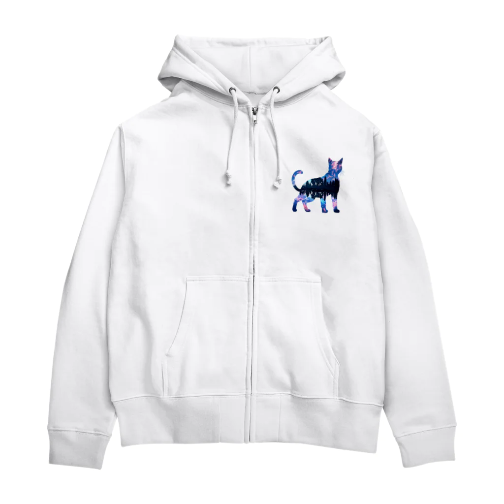 猫との風景の星空と猫_009 Zip Hoodie