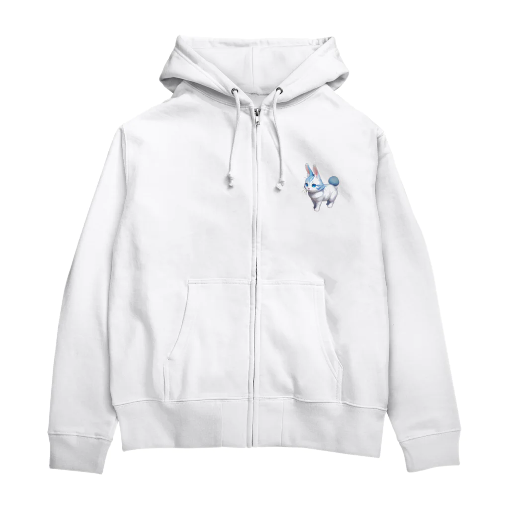 ko_858585のウサギ猫：ブルー Zip Hoodie