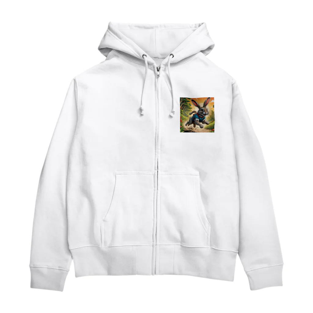 Umeshopの走り回るウサギ Zip Hoodie