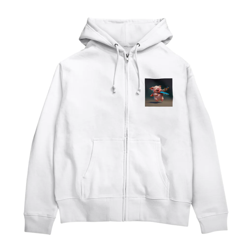 ganeshaのおもちゃの飛行機で遊ぶかわいいブタ Zip Hoodie