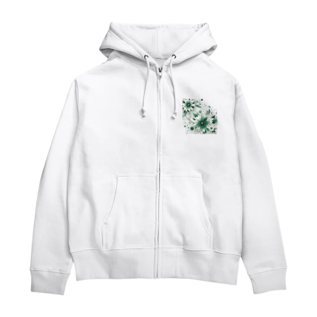 アミュペンの数学的なデザインを持つ緑と白の花 Zip Hoodie