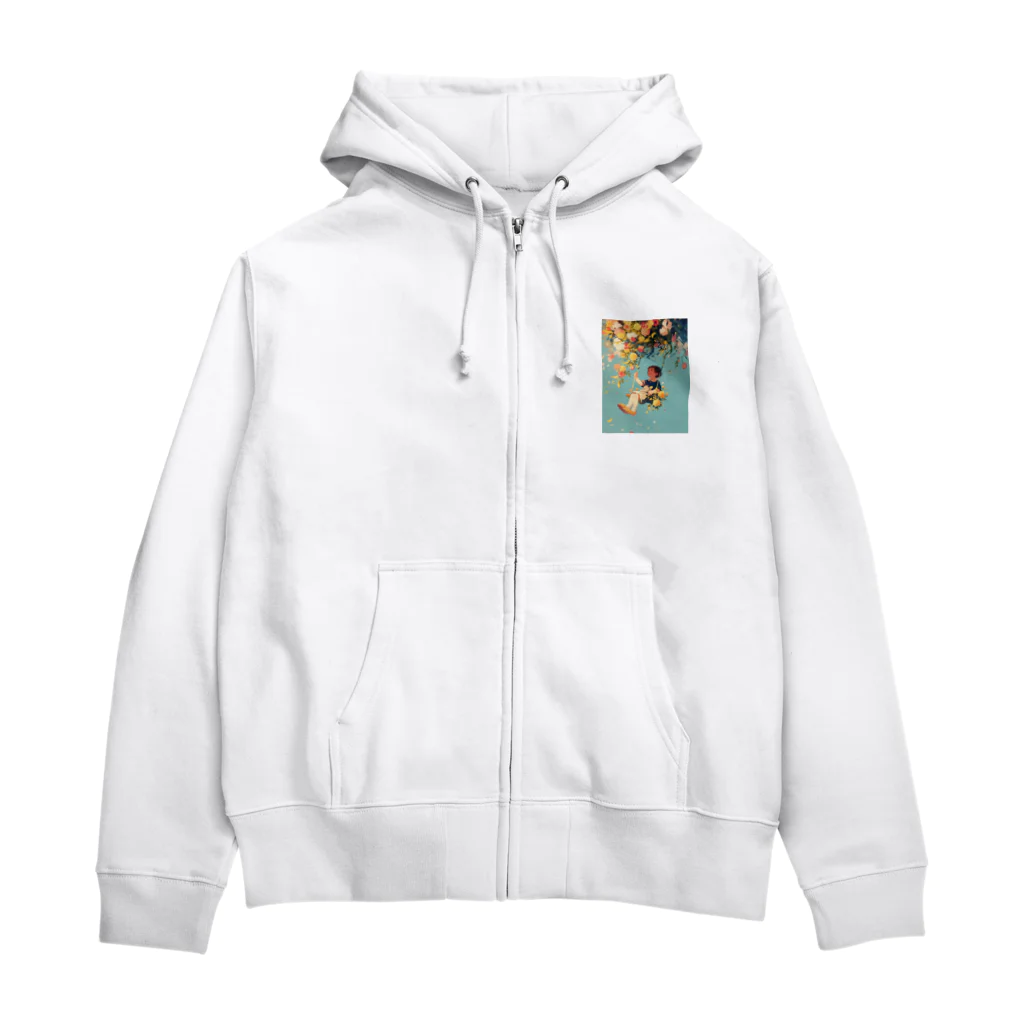 AQUAMETAVERSEの花ブランコに揺られ喜ぶ女の子　ラフルール　1859 Zip Hoodie